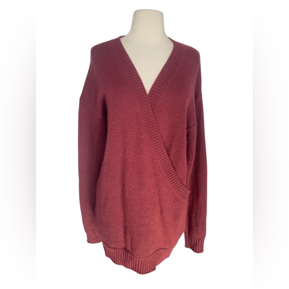 Tobi Women’s Burgundy Long Wrap Acrylic Knit Oversized‎ Sweater Size Small